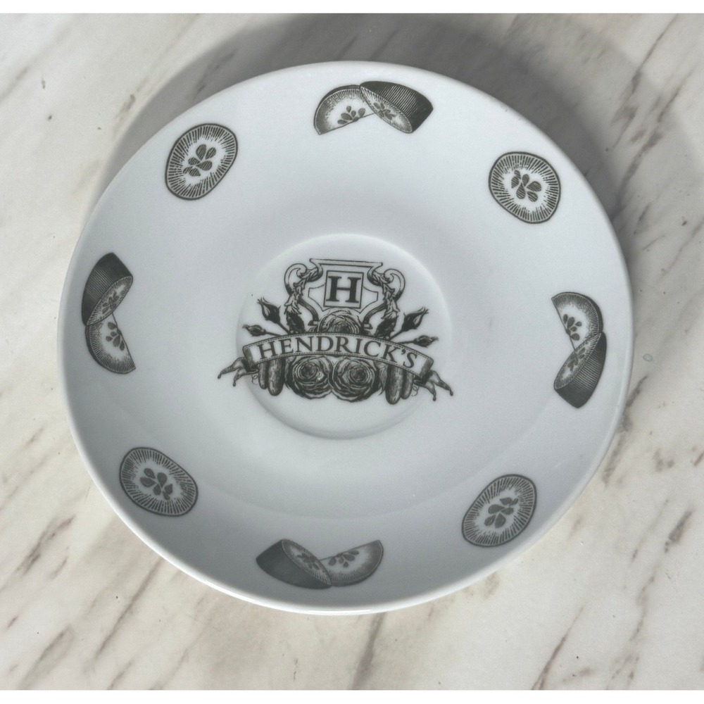 Hendricks Gin Saucer White Porcelain Victorian Crest Cucumber Pattern Barware